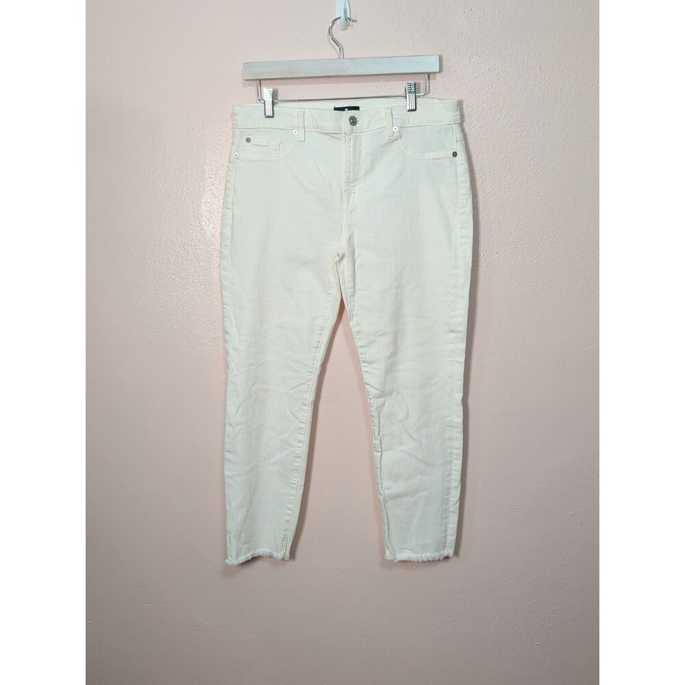 7 For All Mankind Cropped Jeans White Raw Hem Boho Minimalist Size 31 - Picture 2 of 9